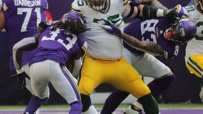 Green Bay Packers defensive tackle Tyler Lancaster (95) fends off a block while tackling Minnesota Vikings running back Dalvin Cook (33) for a three-yard loss during the first quarter of their game Sunday, November 21, 2021 at U.S. Bank Stadium in Minneapolis, Minn. The Minnesota Vikings beat the Green Bay Packers 34-31.
Mjs Packers22 12 Jpg Packers22