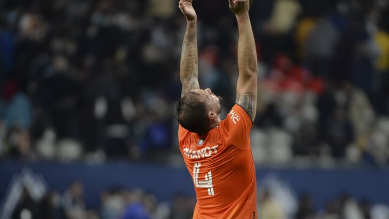 Mar 5, 2022; Vancouver, British Columbia, CAN;  New York City FC defender Maxime Chanot (4) at the end of the game against the Vancouver Whitecaps at BC Place. Mandatory Credit: Anne-Marie Sorvin-USA TODAY Sports