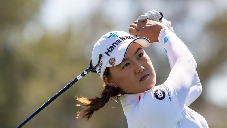 Minjee Lee of Australia tees off on six during round two of the Chevron Championship at Mission Hills Country Club in Rancho Mirage, Calif., Friday, April 1, 2022.