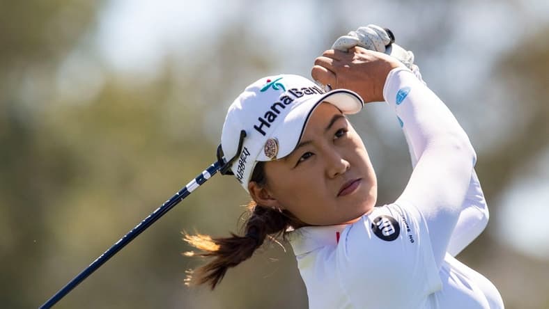 Minjee Lee of Australia tees off on six during round two of the Chevron Championship at Mission Hills Country Club in Rancho Mirage, Calif., Friday, April 1, 2022.