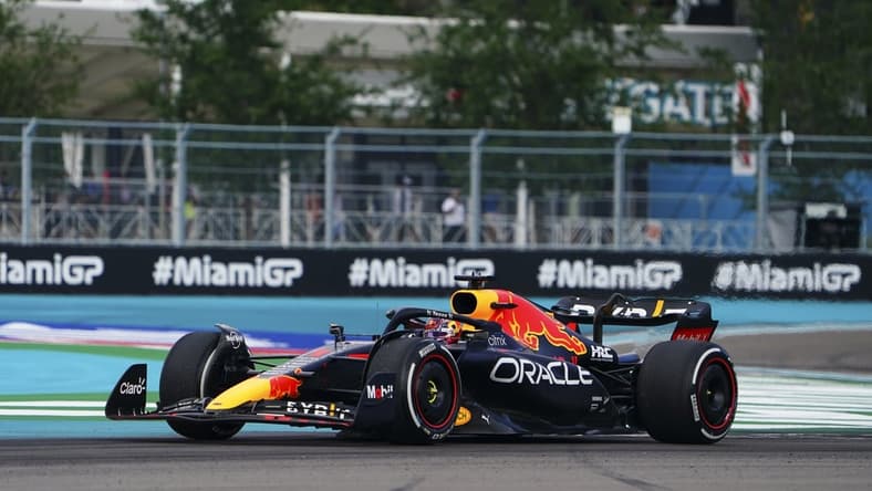 May 8, 2022; Miami Gardens, Florida, USA; Red Bull driver Max Verstappen of the Netherlands races in turn five during the Miami Grand Prix at Miami International Autodrome. Mandatory Credit: John David Mercer-USA TODAY Sports