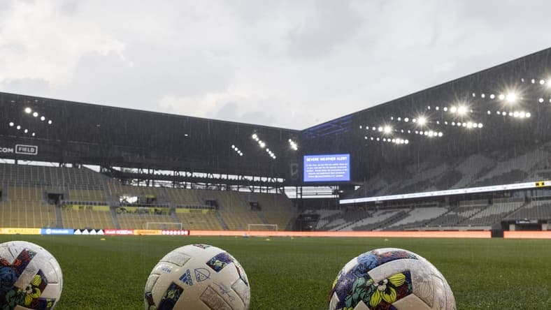 May 21, 2022; Columbus, Ohio, USA; A general view of Lower.com Field during a lightning delay prior to the match between Columbus Crew and Los Angeles FC. Mandatory Credit: Greg Bartram-USA TODAY Sports