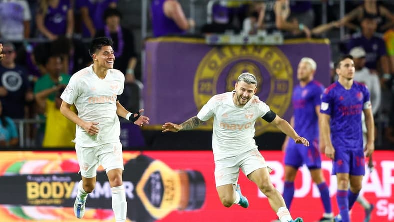 May 28, 2022; Orlando, Florida, USA;  FC Dallas forward Paul Arriola (7) reacts after scoring a goal against Orlando City in the second half at Exploria Stadium. Mandatory Credit: Nathan Ray Seebeck-USA TODAY Sports