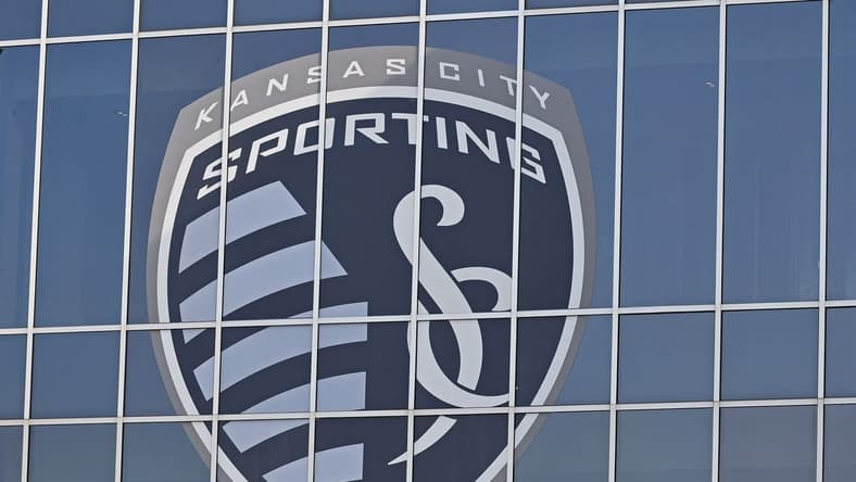 Aug 18, 2018; Kansas City, KS, USA; A view of the Sporting KC logo on the windows of Children's Mercy Park, prior to a game between Sporting KC and the Portland Timbers. Mandatory Credit: Peter G. Aiken/USA TODAY Sports