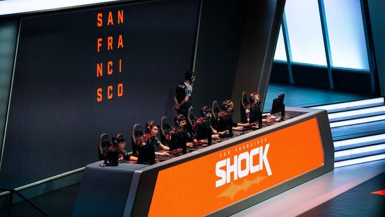 Sep 29, 2019; Philadelphia, PA, USA; San Francisco Shock compete against the Vancouver Titans during the Overwatch League Grand Finals e-sports event at Wells Fargo Center. Mandatory Credit: Bill Streicher-USA TODAY Sports