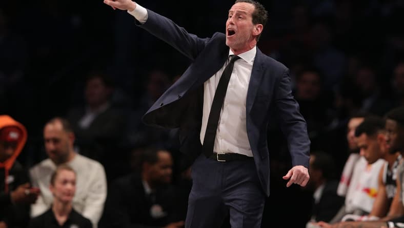 Mar 4, 2020; Brooklyn, New York, USA; Brooklyn Nets head coach Kenny Atkinson reacts during the second quarter against the Memphis Grizzlies at Barclays Center. Mandatory Credit: Brad Penner-USA TODAY Sports