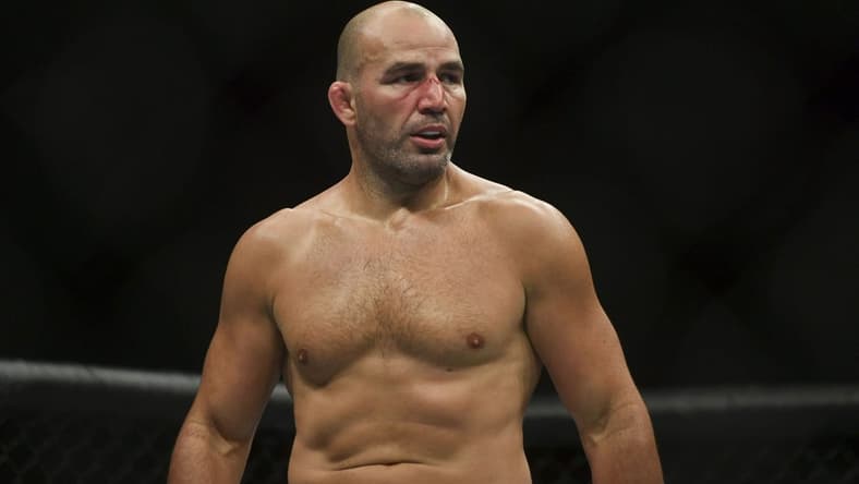 May 13, 2020; Jacksonville, Florida, USA; Glover Teixeira (blue gloves) fights Anthony Smith (red gloves) during UFC Fight Night at VyStar Veterans Memorial Arena. Mandatory Credit: Jasen Vinlove-USA TODAY Sports