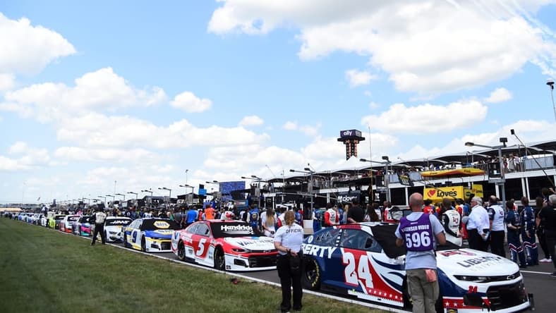 Jun 20, 2021; Nashville, Tennessee, USA; View of a flyover at the end of the national anthem before the Ally 400 at Nashville Superspeedway. Mandatory Credit: Christopher Hanewinckel-USA TODAY Sports