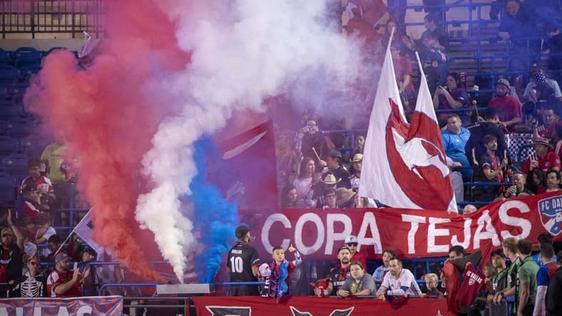 Oct 30, 2021; Frisco, Texas, USA; A view of the FC Dallas fans during the first half of the match against Austin FC at Toyota Stadium. Mandatory Credit: Jerome Miron-USA TODAY Sports