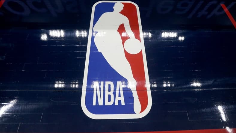Jan 6, 2022; New Orleans, Louisiana, USA; The NBA logo on the floor before the game between the New Orleans Pelicans and the Golden State Warriors at the Smoothie King Center. Mandatory Credit: Chuck Cook-USA TODAY Sports