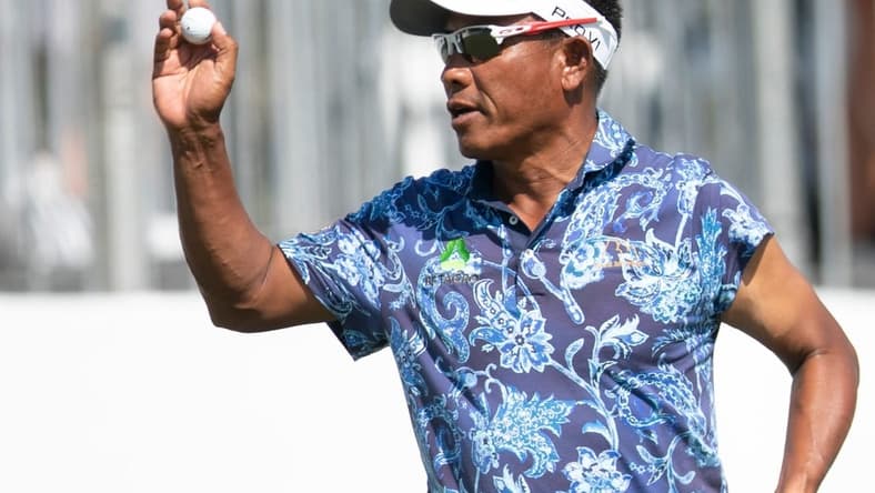 Thongchai Jaidee (THA) reacts after finishing the first round of the Chubb Classic on the 18th hole, Friday, Feb. 18, 2022, at Tibur  n Golf Club at The Ritz-Carlton Golf Resort in Naples, Fla.Jaidee finished the round -5.

Chubb Classic first round, Feb. 18, 2022