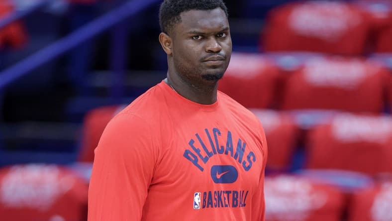 Apr 28, 2022; New Orleans, Louisiana, USA;   New Orleans Pelicans forward Zion Williamson (1) during warm ups before game six against the Phoenix Suns of the first round for the 2022 NBA playoffs at Smoothie King Center. Mandatory Credit: Stephen Lew-USA TODAY Sports