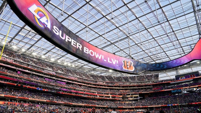 General view of the field as the Los Angeles Rams and the Cincinnati Bengals warm up before kickoff of Super Bowl 56, Sunday, Feb. 13, 2022, at SoFi Stadium in Inglewood, Calif.

Nfl Super Bowl 56 Los Angeles Rams Vs Cincinnati Bengals Feb 13 2022 0247

Syndication The Enquirer