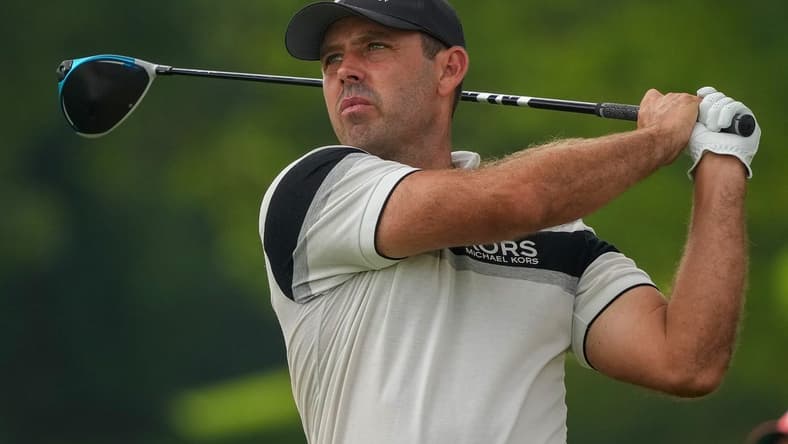 May 20, 2022; Tulsa, OK, USA; Charl Schwartzel plays his shot from the 13th tee during the second round of the PGA Championship golf tournament at Southern Hills Country Club. Mandatory Credit: Michael Madrid-USA TODAY Sports
