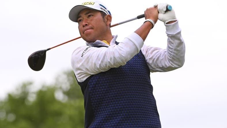 May 22, 2022; Tulsa, OK, USA; Hideki Matsuyama plays his shot from the 13th tee during the final round of the PGA Championship golf tournament at Southern Hills Country Club. Mandatory Credit: Orlando Ramirez-USA TODAY Sports