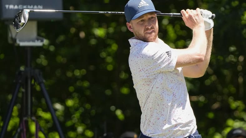 May 27, 2022; Fort Worth, Texas, USA; Daniel Berger plays his shot from the sixth tee during the second round of the Charles Schwab Challenge golf tournament. Mandatory Credit: Jim Cowsert-USA TODAY Sports