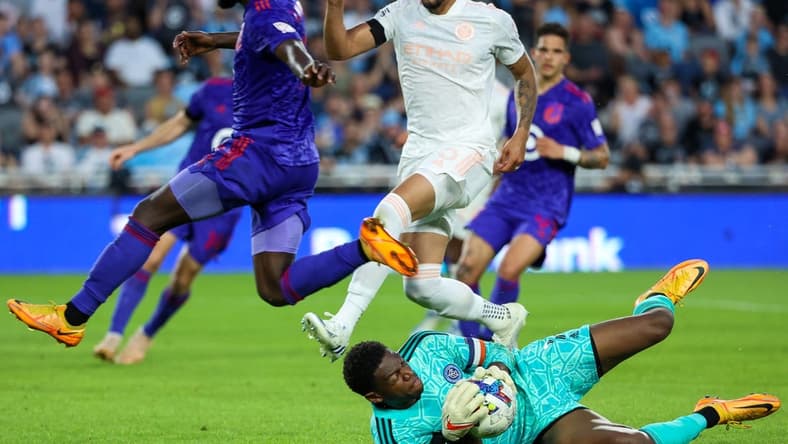 May 28, 2022; Saint Paul, Minnesota, USA; New York City FC goalkeeper Sean Johnson (1) makes a save during the second half against the Minnesota United at Allianz Field. Mandatory Credit: Matt Krohn-USA TODAY Sports