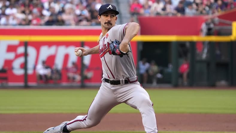 May 30, 2022; Phoenix, Arizona, USA; Atlanta Braves starting pitcher Spencer Strider (65) throws a pitch against the Arizona Diamondbacks during the fourth inning at Chase Field. Mandatory Credit: Joe Camporeale-USA TODAY Sports