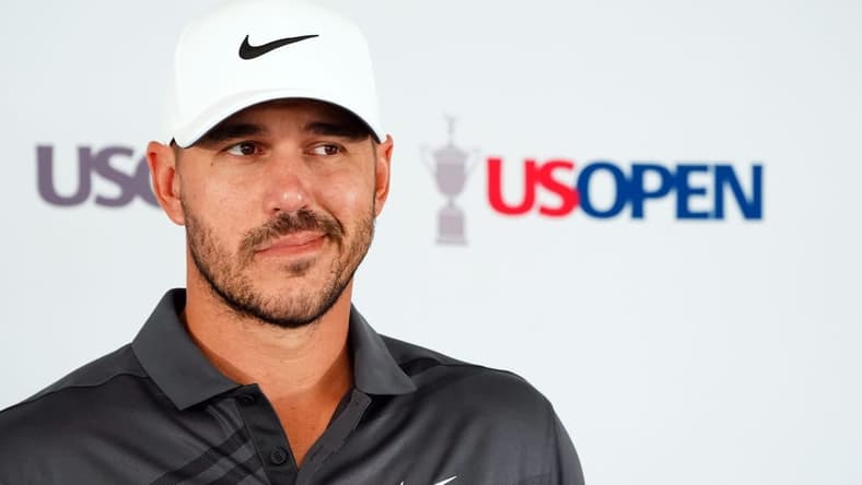 Jun 14, 2022; Brookline, Massachusetts, USA; Brooks Koepka addresses the media during a press conference for the U.S. Open golf tournament at The Country Club. Mandatory Credit: John David Mercer-USA TODAY Sports
