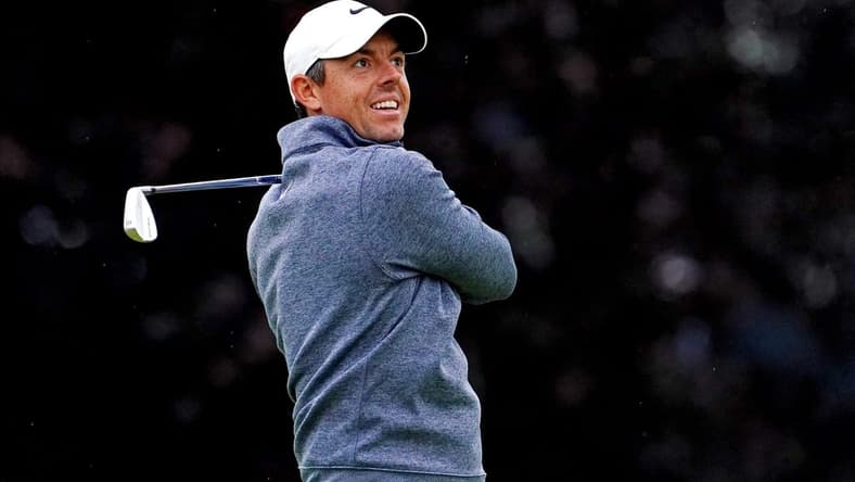 Jun 18, 2022; Brookline, Massachusetts, USA; Rory McIlroy plays his shot from the 16th tee during the third round of the U.S. Open golf tournament. Mandatory Credit: Peter Casey-USA TODAY Sports