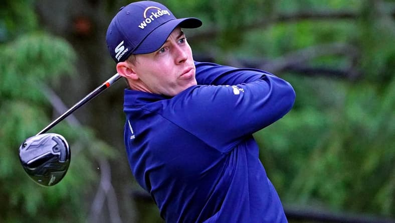 Jun 18, 2022; Brookline, Massachusetts, USA; Matthew Fitzpatrick plays his shot from the 17th tee during the third round of the U.S. Open golf tournament. Mandatory Credit: Peter Casey-USA TODAY Sports