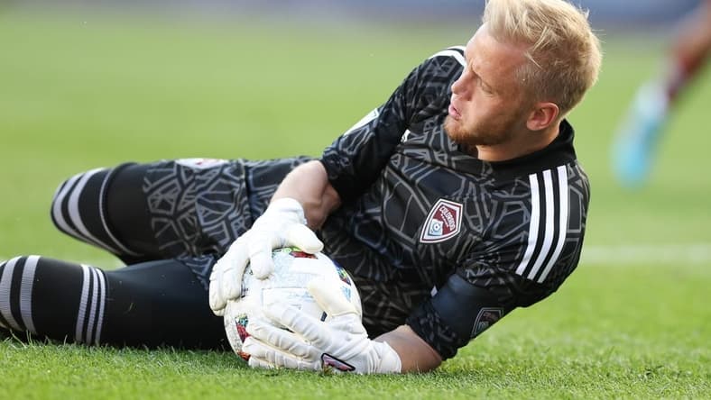 Jun 19, 2022; New York, New York, USA; Colorado Rapids goalkeeper William Yarbrough (22) secures the ball during a save against New York City FC during the second half at Yankee Stadium. Mandatory Credit: Vincent Carchietta-USA TODAY Sports