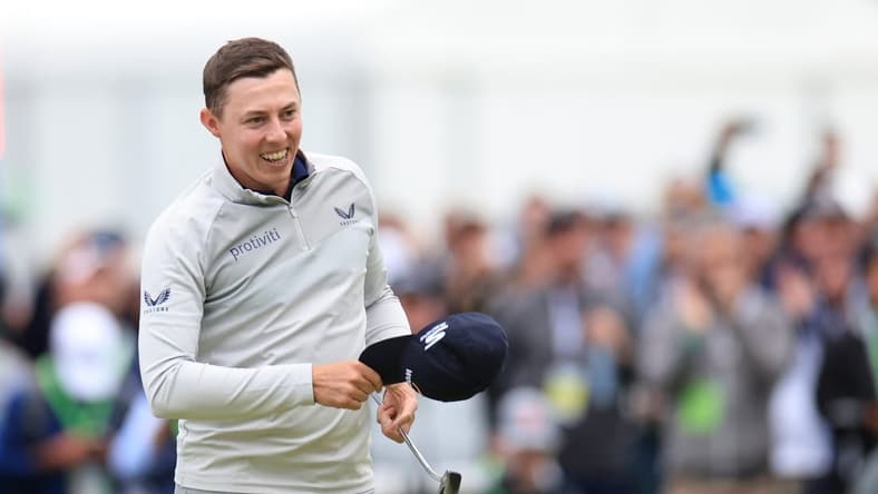 Jun 19, 2022; Brookline, Massachusetts, USA; Matt Fitzpatrick reacts after winning the 2022 U.S. Open golf tournament. Mandatory Credit: Aaron Doster-USA TODAY Sports