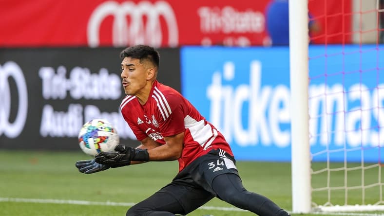 Jun 30, 2022; Harrison, New Jersey, USA; Atlanta United goalkeeper Rocco Rios Novo (34) during warm ups before the game against the New York Red Bulls at Red Bull Arena. Mandatory Credit: Vincent Carchietta-USA TODAY Sports