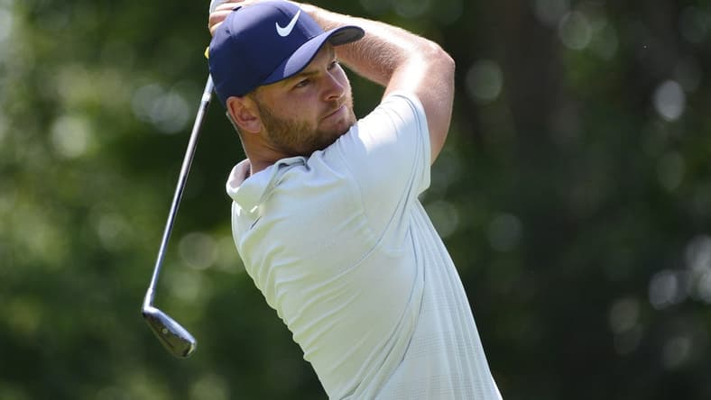 Aug 10, 2018; Saint Louis, MO, USA; Jordan Smith hits his tee shot on the 2nd hole during the second round of the PGA Championship golf tournament at Bellerive Country Club. Mandatory Credit: Jeff Curry-USA TODAY Sports
