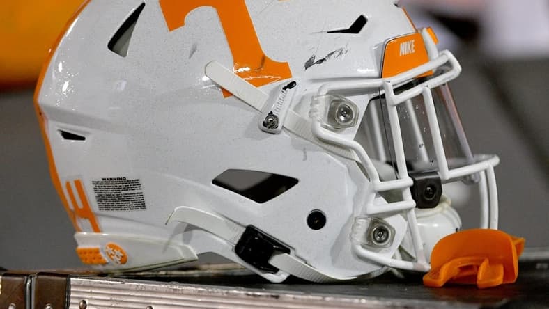 Nov 23, 2019; Columbia, MO, USA; A general view of a Tennessee Volunteers helmet during the second half against the Missouri Tigers at Memorial Stadium/Faurot Field. Mandatory Credit: Denny Medley-USA TODAY Sports