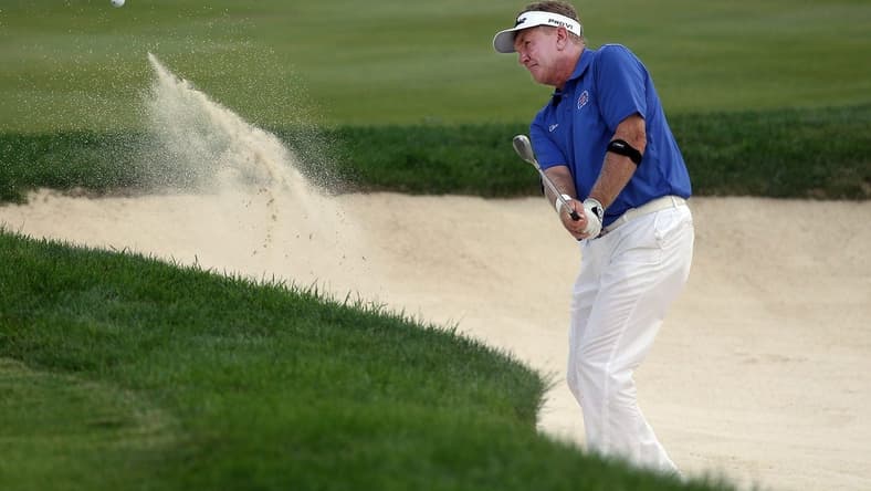 Paul Broadhurst blasts out of the No. 15 bunker during the third round of the Bridgestone Senior Players Championship at Firestone Country Club on Saturday, June 26, 2021, in Akron, Ohio.
Bridge R3 8