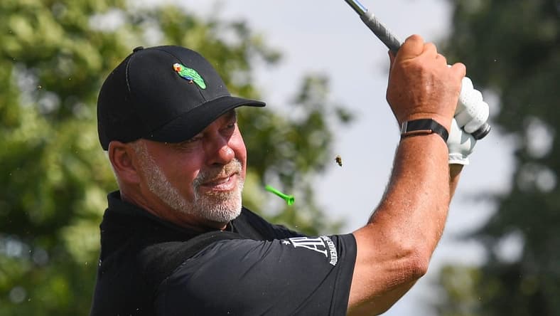 The tee kicks up near Darren Clarke's face as he tees off on the last day of the Sanford International golf tournament on Sunday, September 19, 2021, at the Minnehaha Country Club in Sioux Falls.
Darren Clarke 002