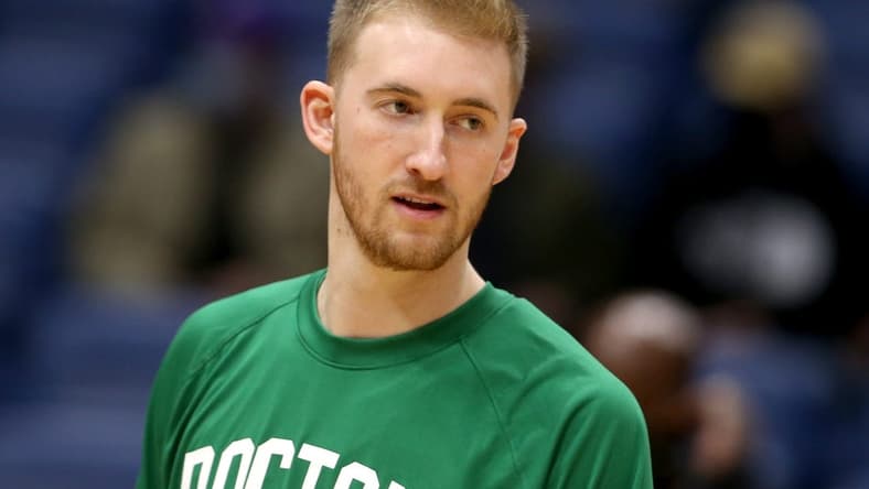 Jan 29, 2022; New Orleans, Louisiana, USA; Boston Celtics forward Sam Hauser (30) before their game against the New Orleans Pelicans at the Smoothie King Center. Mandatory Credit: Chuck Cook-USA TODAY Sports