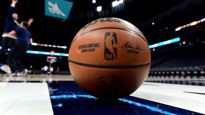 Apr 10, 2022; Denver, Colorado, USA; General view of a NBA Wilson basketball before the game between the Los Angeles Lakers against the Denver Nuggets at Ball Arena. Mandatory Credit: Ron Chenoy-USA TODAY Sports