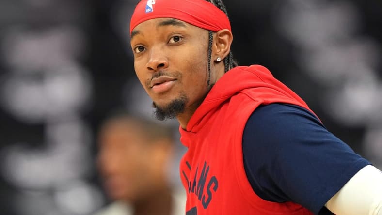 Apr 5, 2022; Sacramento, California, USA; New Orleans Pelicans guard Devonte' Graham (4) before the game against the Sacramento Kings at Golden 1 Center. Mandatory Credit: Darren Yamashita-USA TODAY Sports