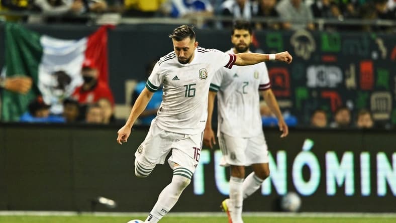 Jun 5, 2022; Chicago, IL, USA;  Mexican National Team midfielder Hector Herrera (16) controls the ball against the Ecuador National Team at Soldier Field. Mandatory Credit: Jamie Sabau-USA TODAY Sports
