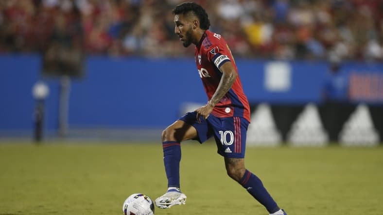 Jun 18, 2022; Frisco, Texas, USA; FC Dallas forward Jesus Ferreira (10) controls the ball against the Vancouver Whitecaps in the second half at Toyota Stadium. Mandatory Credit: Tim Heitman-USA TODAY Sports