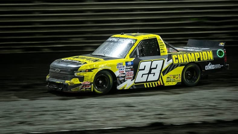 NASCAR Camping World Truck Series driver Grant Enfinger (23) races during the Clean Harbors 150 presented by Premier Chevy Dealers, Saturday, June 18, 2022, at Knoxville Raceway in Knoxville, Iowa.

220618 Nascar Trucks Ia 022 Jpg