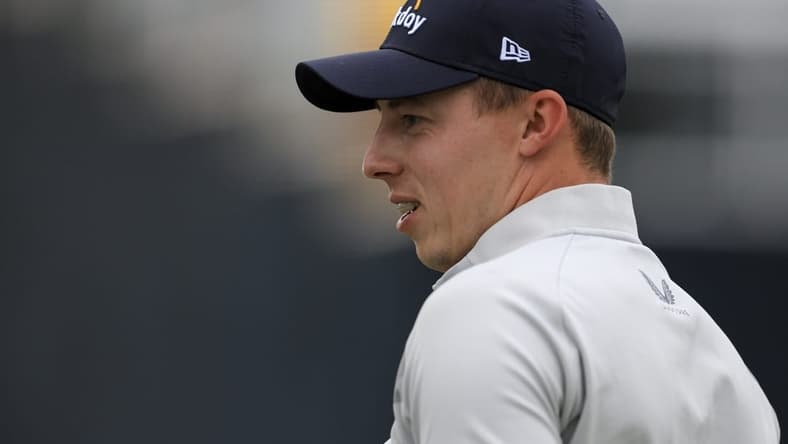 Jun 19, 2022; Brookline, Massachusetts, USA; Matthew Fitzpatrick poses for a photo with the US Open Championship Trophy after the final round of the U.S. Open golf tournament at The Country Club. Mandatory Credit: Aaron Doster-USA TODAY Sports