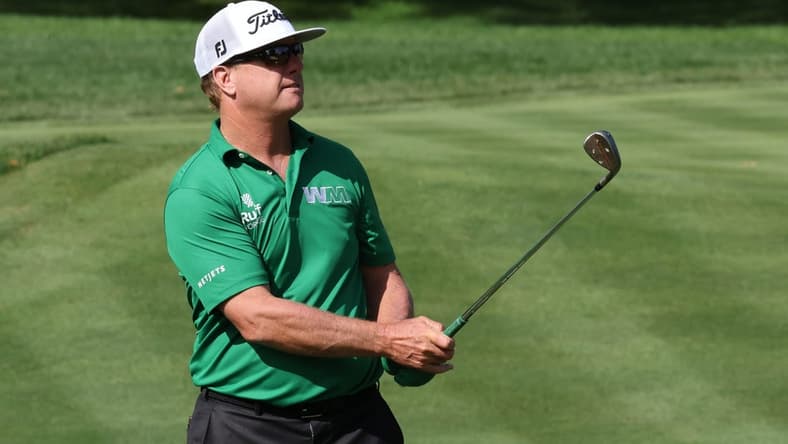 Jun 23, 2022; Cromwell, Connecticut, USA; Charley Hoffman plays a shot from the fairway of the fourth hole during the first round of the Travelers Championship golf tournament. Mandatory Credit: Vincent Carchietta-USA TODAY Sports