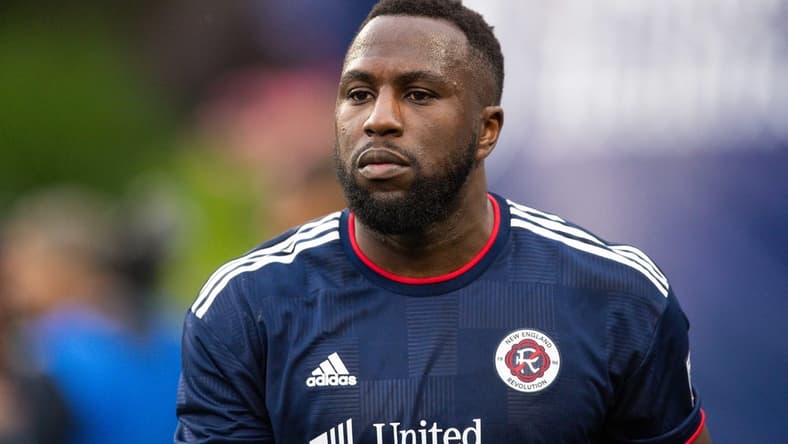 Jun 19, 2022; Foxborough, Massachusetts, USA; New England Revolution forward Jozy Altidore (14) reacts during the second half against Minnesota United FC at Gillette Stadium. Mandatory Credit: Paul Rutherford-USA TODAY Sports