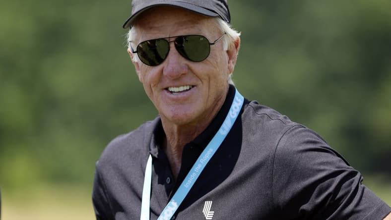 Jul 1, 2022; Portland, Oregon, USA; Greg Norman, CEO and commissioner of LIV Golf, looks on during the second round of the LIV Golf tournament at Pumpkin Ridge Golf Club. Mandatory Credit: Soobum Im-USA TODAY Sports