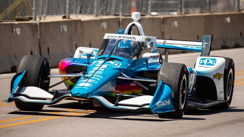IndyCar driver Josef Newgarden, of the No. 2 Hitachi Chevrolet drive his car down Grand Avenue in Des Moines, Tuesday, June 21, 2022.

Indycar4 Jpg