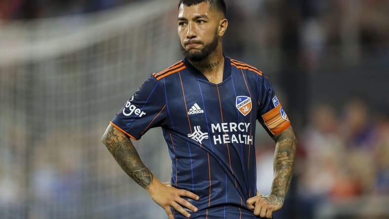 Jul 9, 2022; Cincinnati, Ohio, USA; FC Cincinnati midfielder Luciano Acosta (10) during the second half against the New York Red Bulls at TQL Stadium. Mandatory Credit: Katie Stratman-USA TODAY Sports