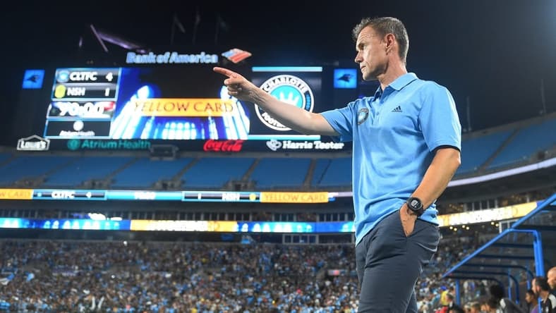 Jul 9, 2022; Charlotte, North Carolina, USA; Charlotte FC head coach Christian Lattanzio in the second half at Bank of America Stadium. Mandatory Credit: Bob Donnan-USA TODAY Sports