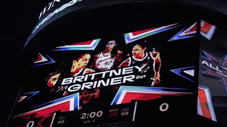 Jul 10, 2022; Chicago, Ill, USA; Brittany Griner is introduced as WNBA All Star at Wintrust Arena. Mandatory Credit: David Banks-USA TODAY Sports