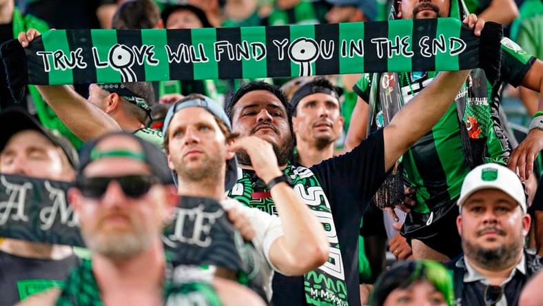 Jul 12, 2022; Austin, Texas, USA; Austin FC fans cheer after their win over Houston Dynamo at Q2 Stadium. Mandatory Credit: Scott Wachter-USA TODAY Sports