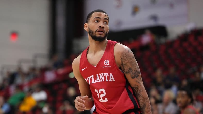 Jul 14, 2022; Las Vegas, NV, USA; Atlanta Hawks guard Tyrese Martin (22) is pictured during an NBA Summer League game against the San Antonio Spurs at Cox Pavilion. Mandatory Credit: Stephen R. Sylvanie-USA TODAY Sports