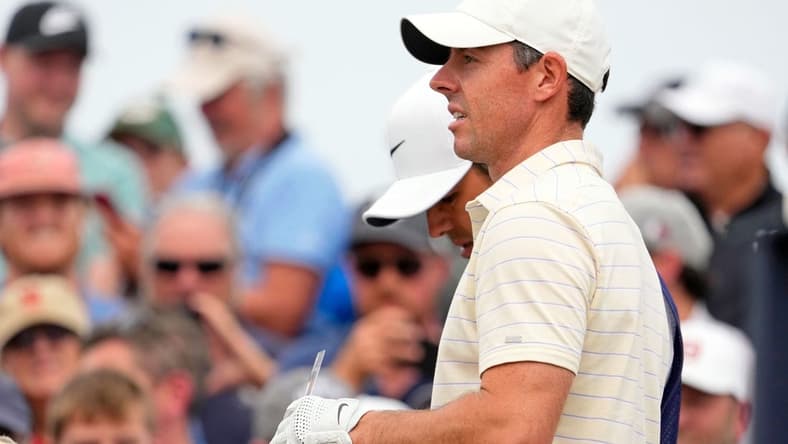 Jul 17, 2022; St. Andrews, SCT; Rory McIlroy looks on before teeing off on the sixth hole during the final round of the 150th Open Championship golf tournament at St. Andrews Old Course. Mandatory Credit: Michael Madrid-USA TODAY Sports