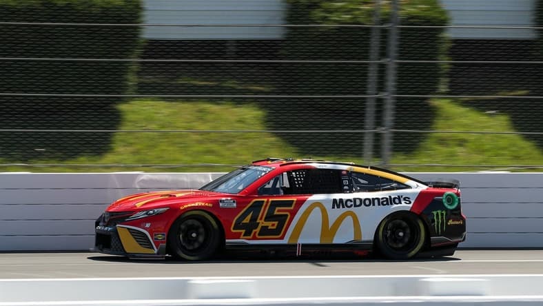 Jul 23, 2022; Long Pond, Pennsylvania, USA; NASCAR Cup Series driver Kurt Busch (45) during practice and qualifying for the M&Ms Fan Appreciation 400 at Pocono Raceway. Mandatory Credit: Matthew OHaren-USA TODAY Sports